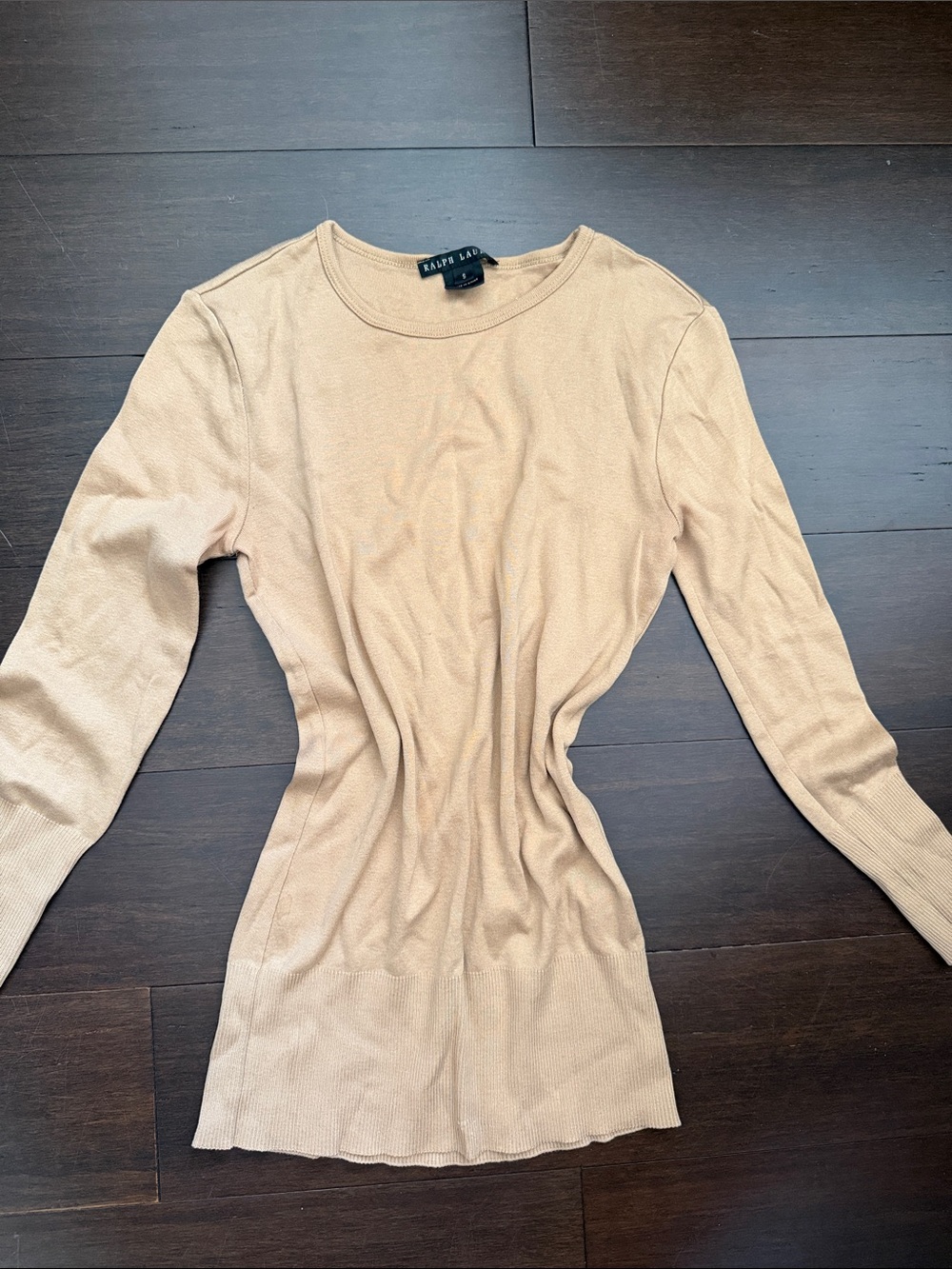 Ralph Lauren Tan Ribbed Long Sleeve Knit Top